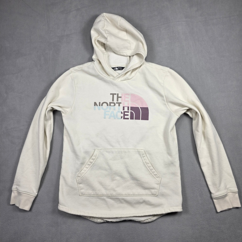 The North Face Hoodie Girls Large White Regular Pullover Fleece Logo